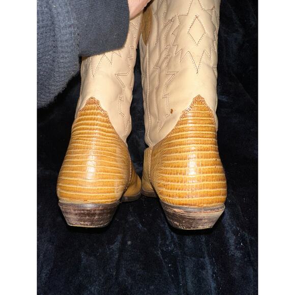 VINTAGE TWO TONE BEIGE BROWN COWBOY BOOTS WESTERN MALIBU COWGIRL - Picture 7 of 11